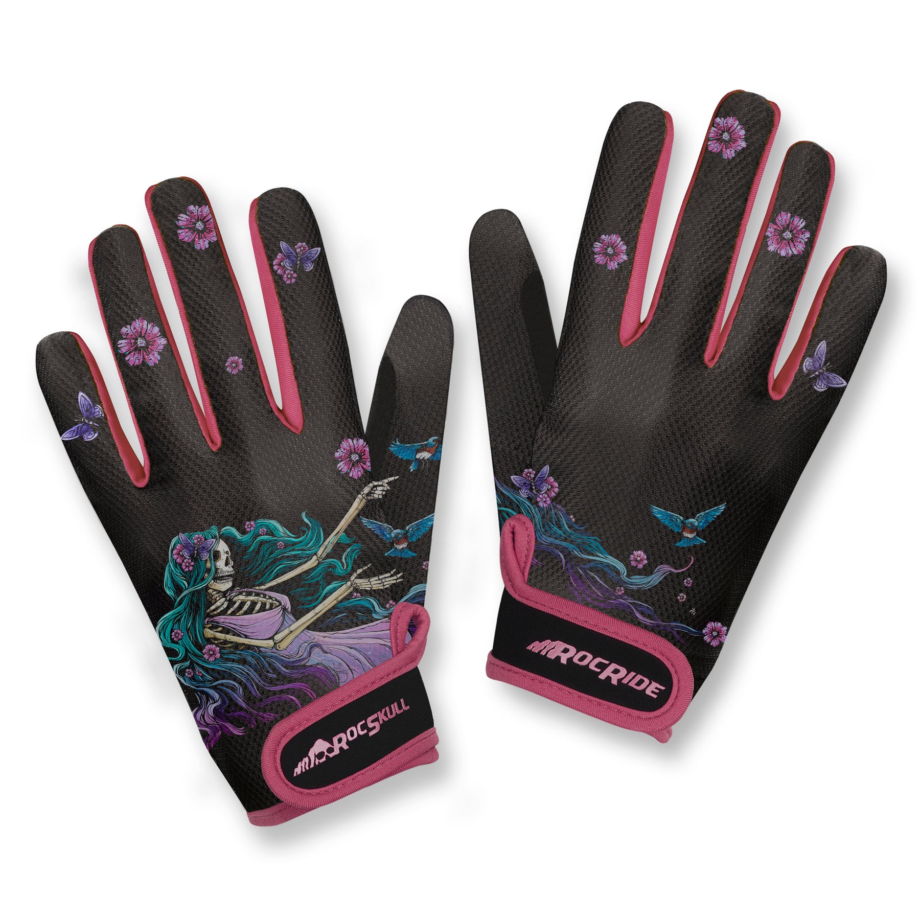Skeleton Full Finger Cycling Gloves with Gel Padding and Touch Tips UNISEX SMALL / PINK