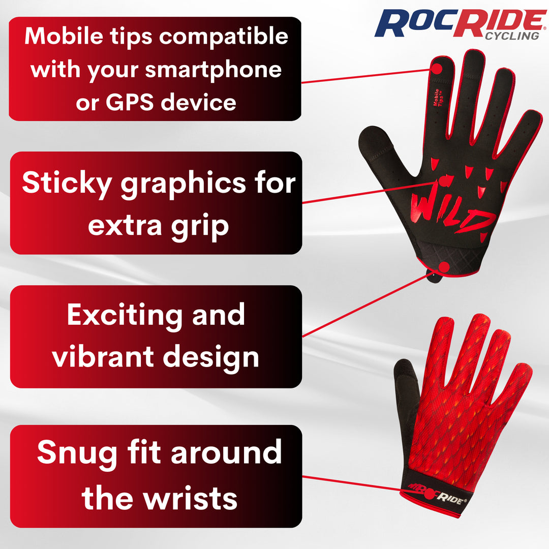 Red Dragon Cycling Gloves, Full Fingered Gloves by RocRide