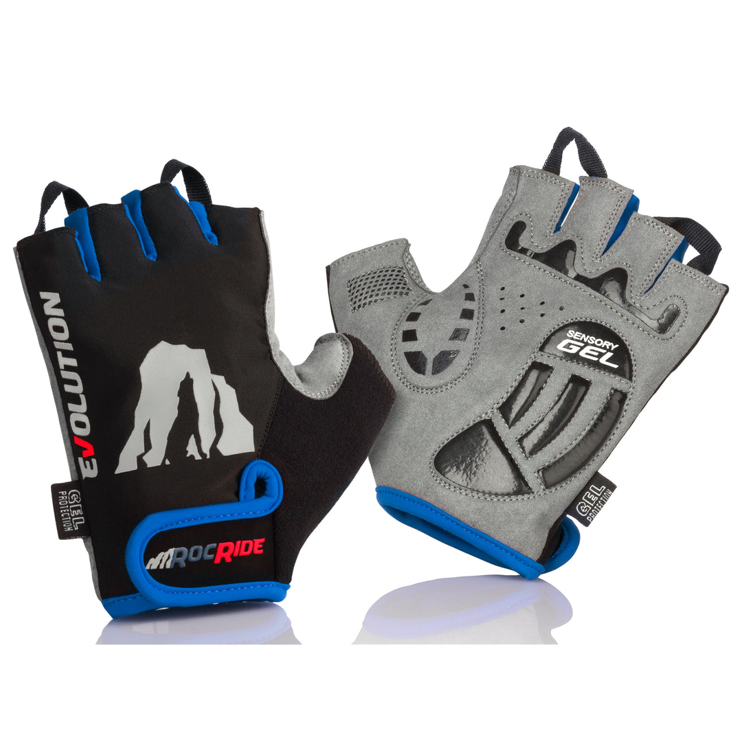 gel padded bicycle gloves Evolution Half Finger Cycling Gloves with Sensory Gel Padded Protection. Men, Women and Children Sizes., MENS SMALL / BLUE